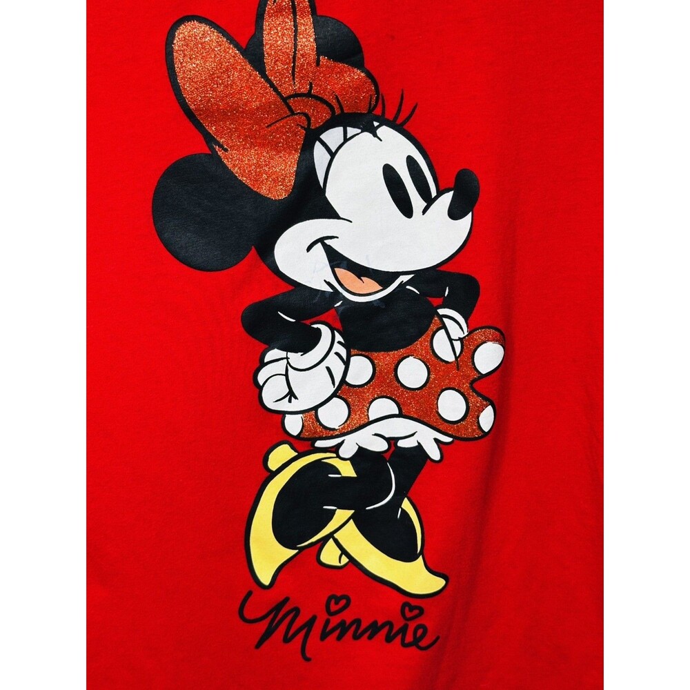 Disney Minnie Mouse Youth Girls Tee Top T shirt Red Long Sleeve Sz L 10/12